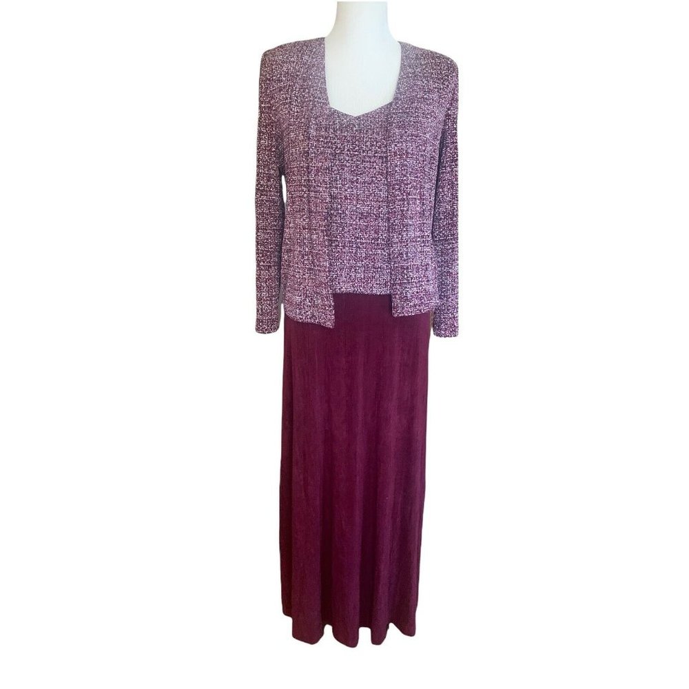 Alex Evenings Petite 6P Maxi Dress Formal 2 Pc W/Jacket Stretch Pink Sparkle